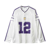 Digital Printed Long-sleeved T-shirt Jersey Contrast Color V-neck Top