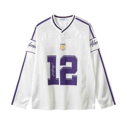 Digital Printed Long-sleeved T-shirt Jersey Contrast Color V-neck Top