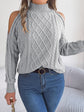 Casual Cable Knit Off-Shoulder Half Turtleneck Long Sleeve Pullover Sweater