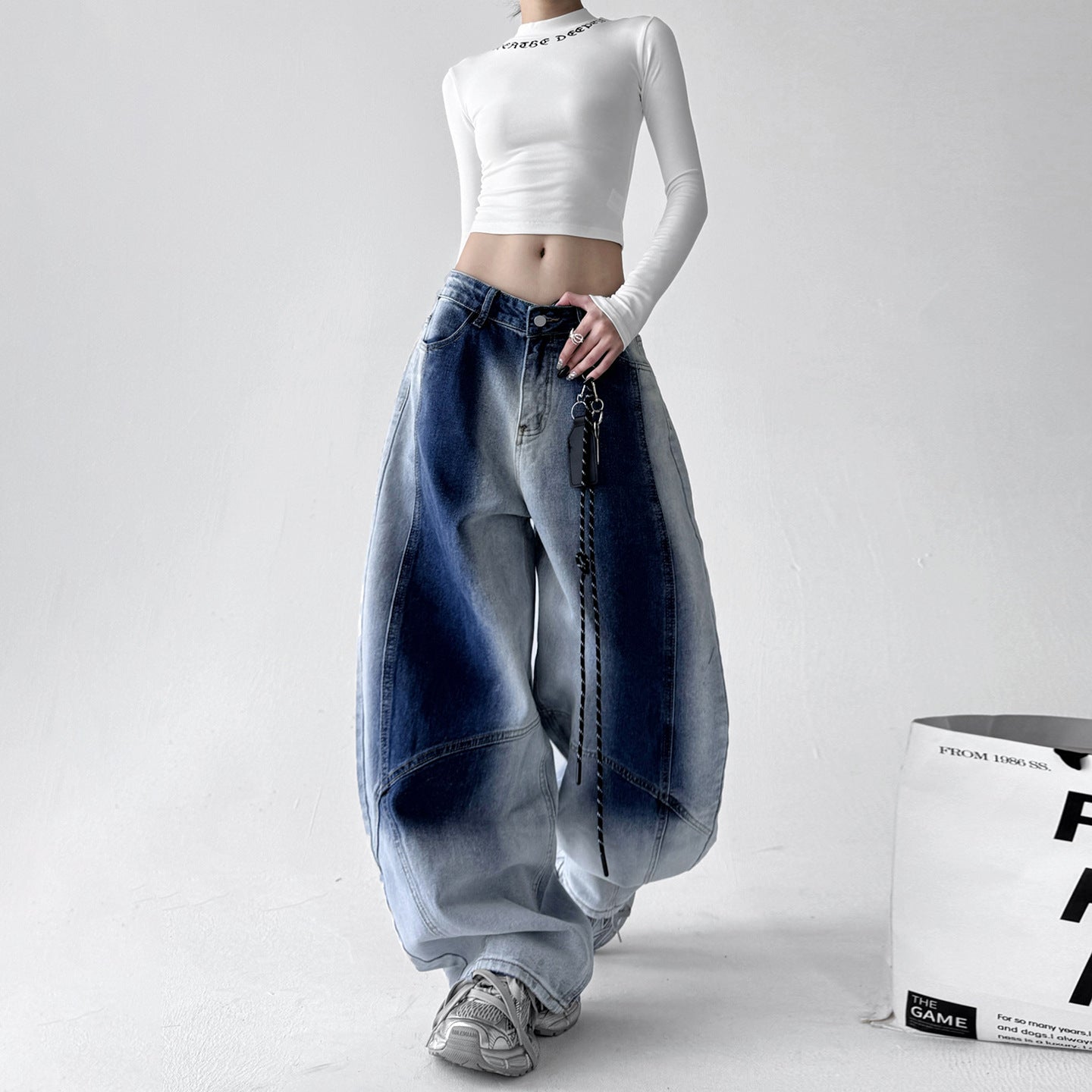 Retro Gradient American All-match Loose Machete Casual Denim Trousers for Women with Long Sleeve Graphic Tees for Women - Florence Luxe