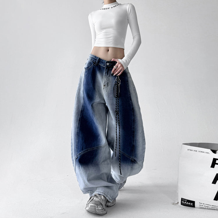 Retro Gradient American All-match Loose Machete Casual Denim Trousers for Women with Long Sleeve Graphic Tees for Women - Florence Luxe