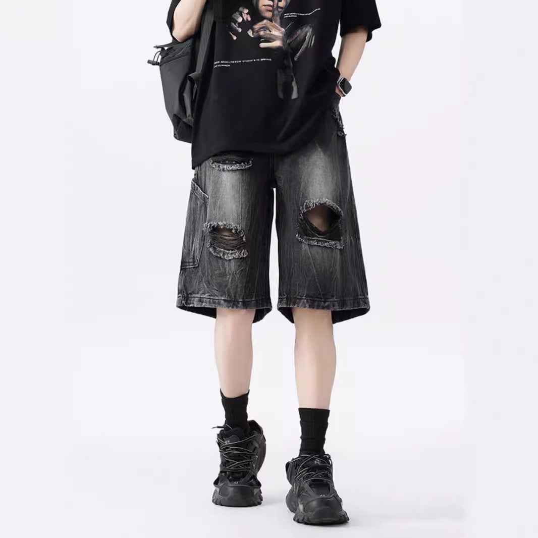 Washed Old Beautiful Ripped Denim Shorts for Trendy Summer Style