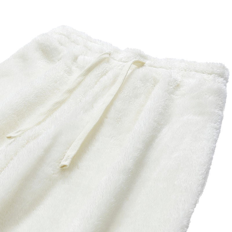 Winter Coral Fleece Heavy Velvet Thickened Zipper Cardigan Plus Size Pajamas Suit white pants detail with drawstring