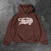 American Retro Hooded Zip-up Sweater with Unique Print