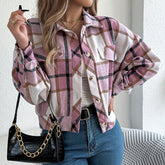 Womens Plaid Button Down Shacket Long Sleeve Jacket - Florence Luxe