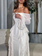 Off-the-shoulder Ruffled Long-sleeved Maxi Dress