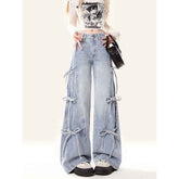 Bow Bandage Jeans for Women Loose-Fitting Wide-Leg Trousers Stylish and Comfortable