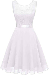 European And American Hollow Waist Solid Color Dress - Sleeveless Lace Hepburn Style