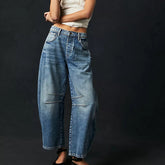 High Stretch Mid-Rise Barrel Denim Jeans.