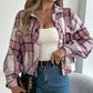 Womens Plaid Button Down Shacket Long Sleeve Jacket - Florence Luxe