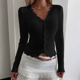 V-neck Lace Cardigan with Stitching for Women