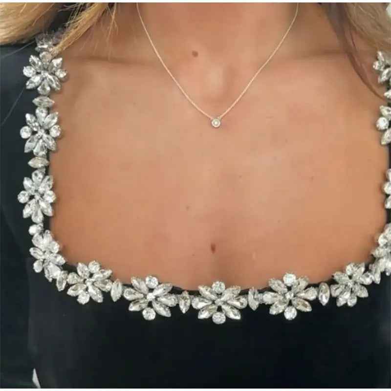 Christmas Elegant Square Neck Long-sleeved Dress with Flowers Rhinestone Design for Women - A-line Short Dress for Spring Fashion with Men&