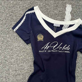 American Hot Girl V-neck T-shirt for Women - Summer Short-sleeved Style