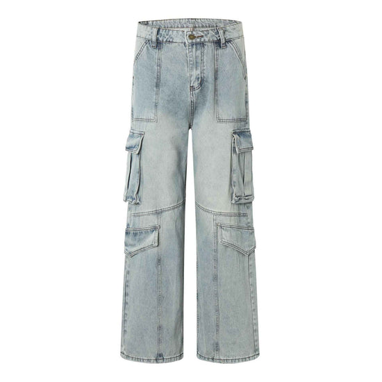 American Retro Pocket Jeans - Simple Washed and Worn Style