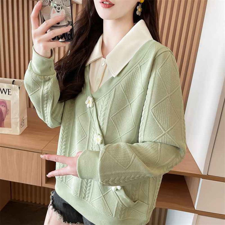 Plus Size Faux Two-Piece Sweater for Women with Design Sense
