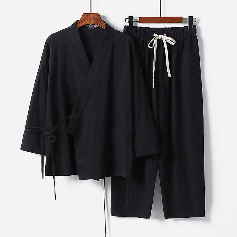 Trendy Cotton Linen Cardigan Suit: Stylish Two-Piece Hanfu for Modern Fashion