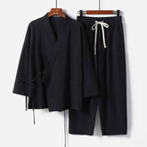 Trendy Cotton Linen Cardigan Suit: Stylish Two-Piece Hanfu for Modern Fashion