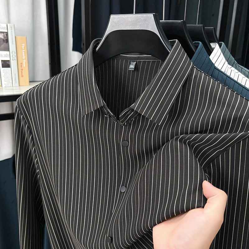 Spring And Autumn New Vertical Striped Shirt Men