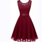 European And American Hollow Waist Solid Color Dress - Sleeveless Lace Hepburn Style