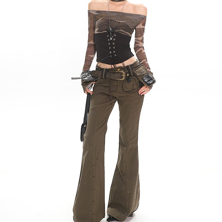 Street Hot Girl Lace Up Top with Long Sleeve Mesh and Waist Trimming - Florence Luxe