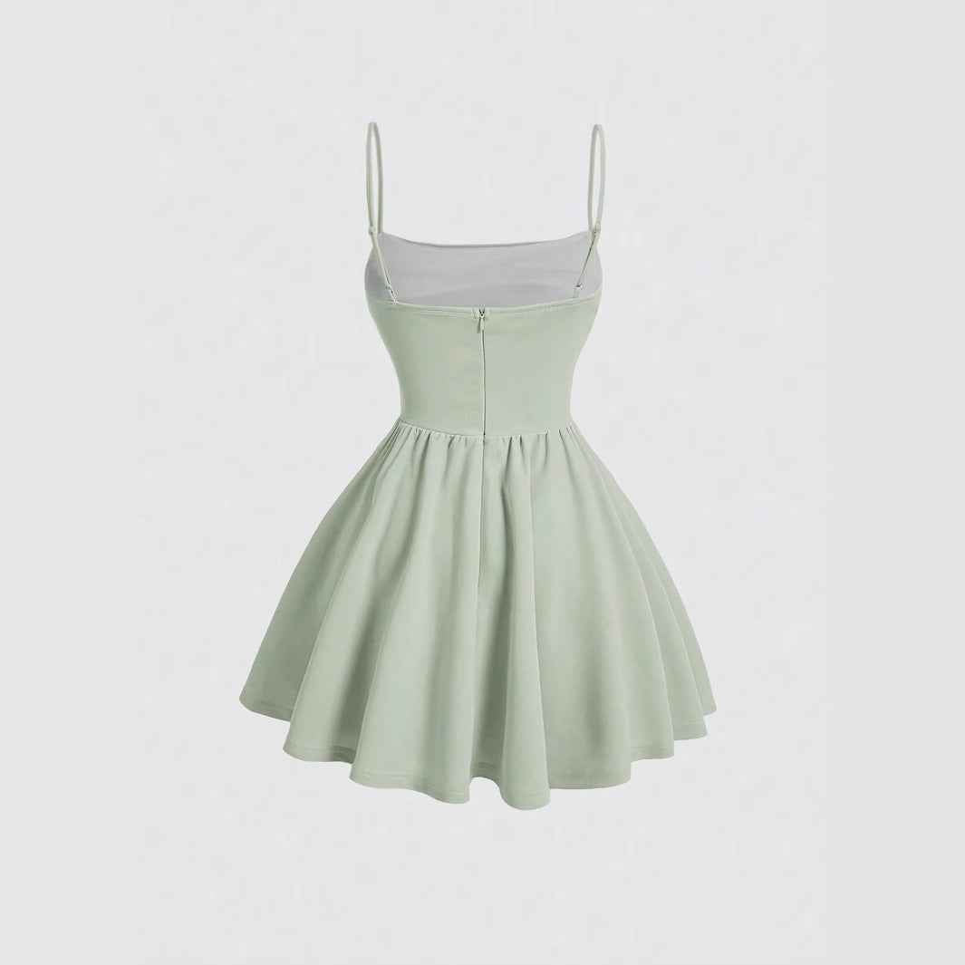 Sexy Dress Solid Color Pleated Back Zipper Sling Dress