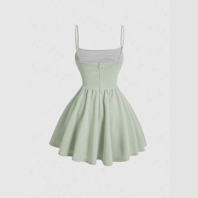 Sexy Dress Solid Color Pleated Back Zipper Sling Dress