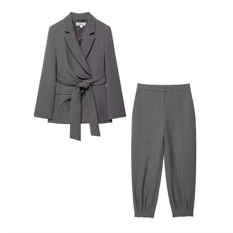Padded Shoulder Belt Suit Jacket Bloomers Suit for Stylish Comfort - Florence Luxe