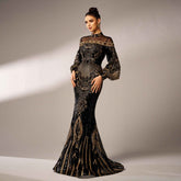 Long Sleeve Sequin Fishtail Dress with Lace for Elegant Occasions