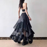 Dark Style Hot Girl Irregular Lace Stitching Skirt - Trendy Dark Lace Stitching Skirt - Florence Luxe