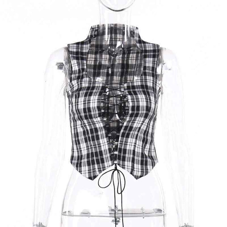 trendy premium plaid waistcoat top for women