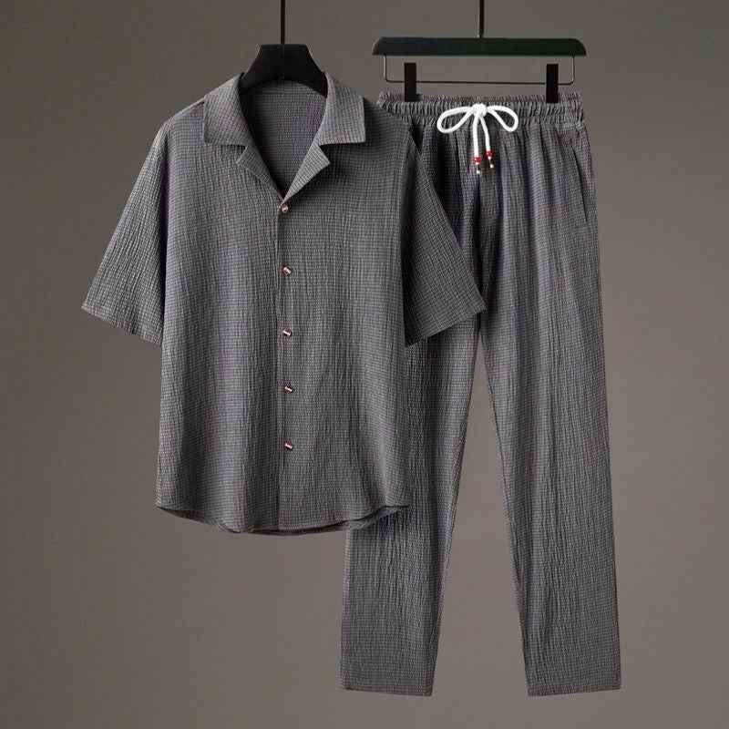 Fashion Jacquard Short-sleeved Suit with Trousers