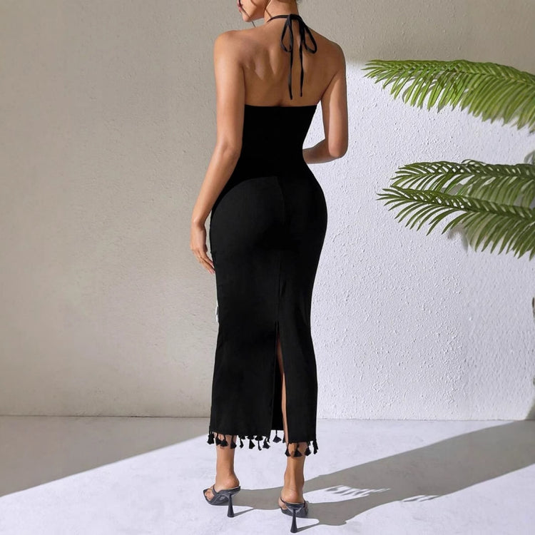 Slim Fit Turtleneck Dress with Long Floral Design - Florence Luxe