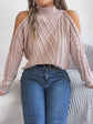 Casual Cable Knit Off-Shoulder Half Turtleneck Long Sleeve Pullover Sweater
