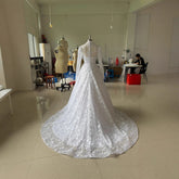 Embroidered Long Sleeve Wedding Dress for Elegant Brides - Florence Luxe