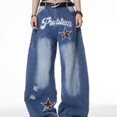 Retro Street Hot Girl Gradient Ripped Wide Leg Jeans for Women