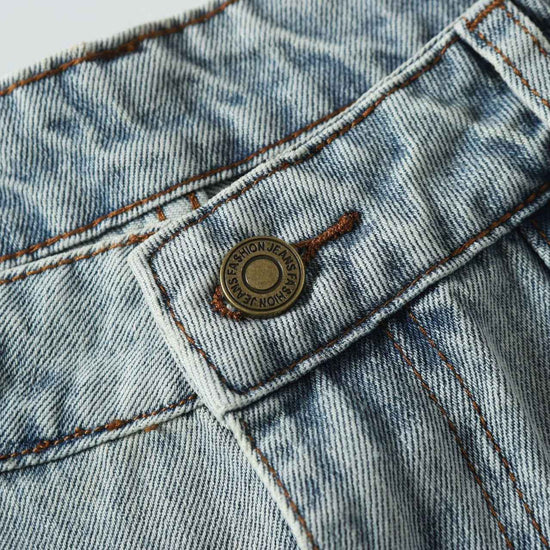 American Retro Pocket Jeans - Simple Washed and Worn Style