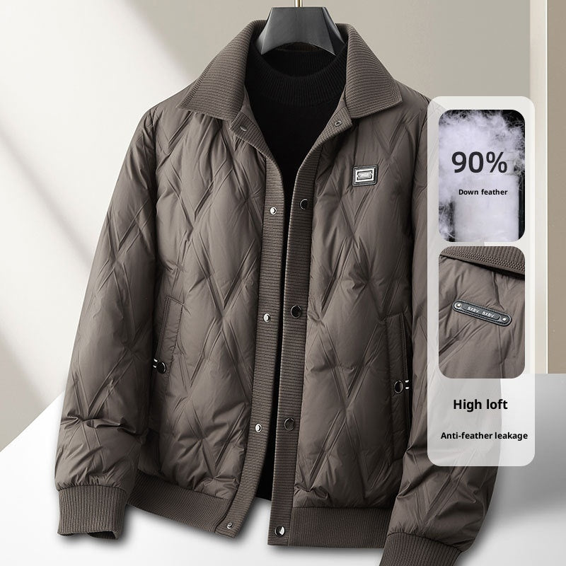 High-grade Lightweight Down Coat for Men - Knitted Lapel Design - Florence Luxe
