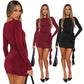 European And American Style New Solid Color Long Sleeve Dress.
