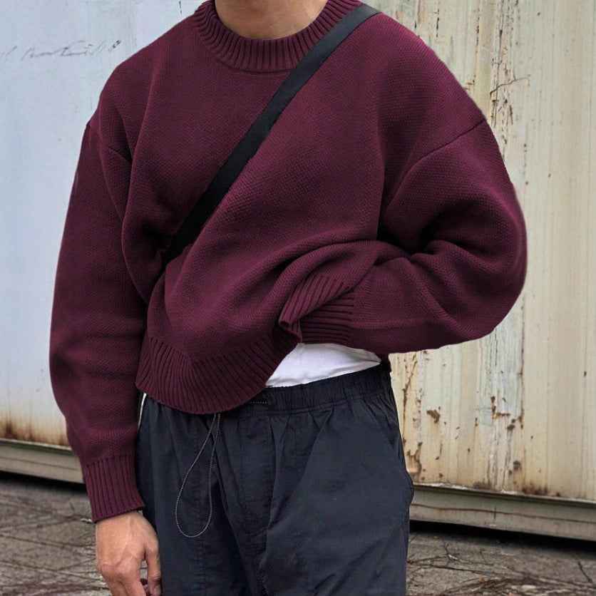 Solid Color Pullover Sweater Knitwear Men&