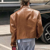 Suit Collar Leather Jacket for Women - Elegant PU Design Coat