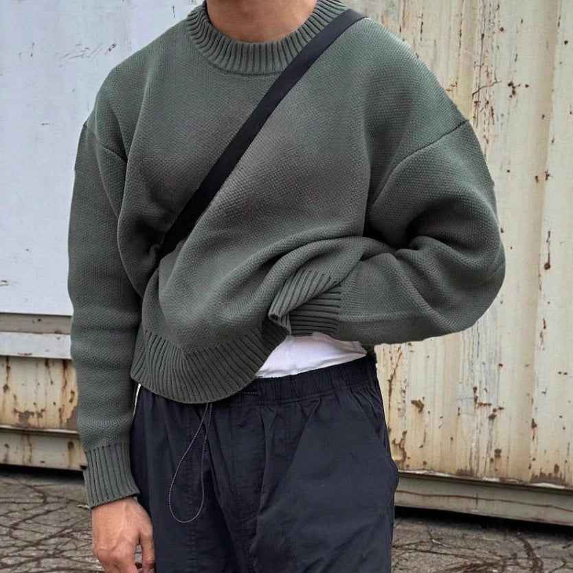 Solid Color Pullover Sweater Knitwear Men&