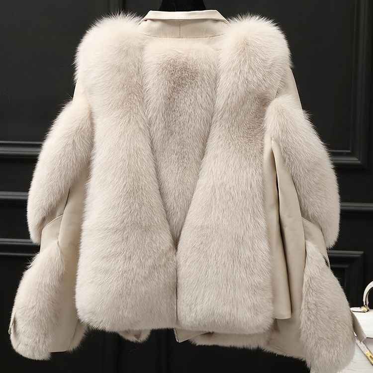 One-piece Fur Motorcycle Coat Long Wool Coat