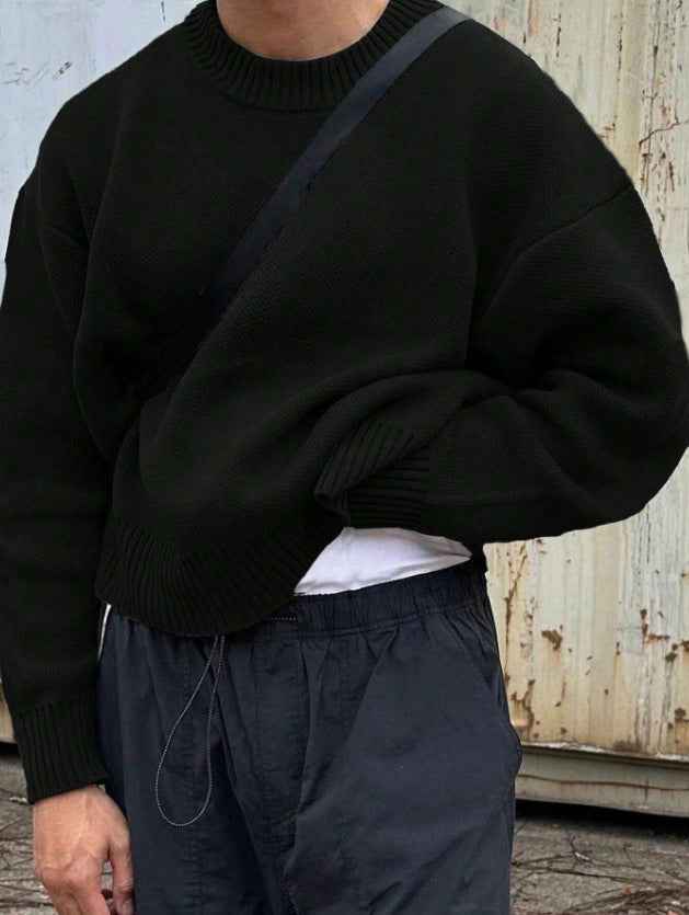 Solid Color Pullover Sweater Knitwear Men&