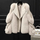 One-piece Fur Motorcycle Coat Long Wool Coat