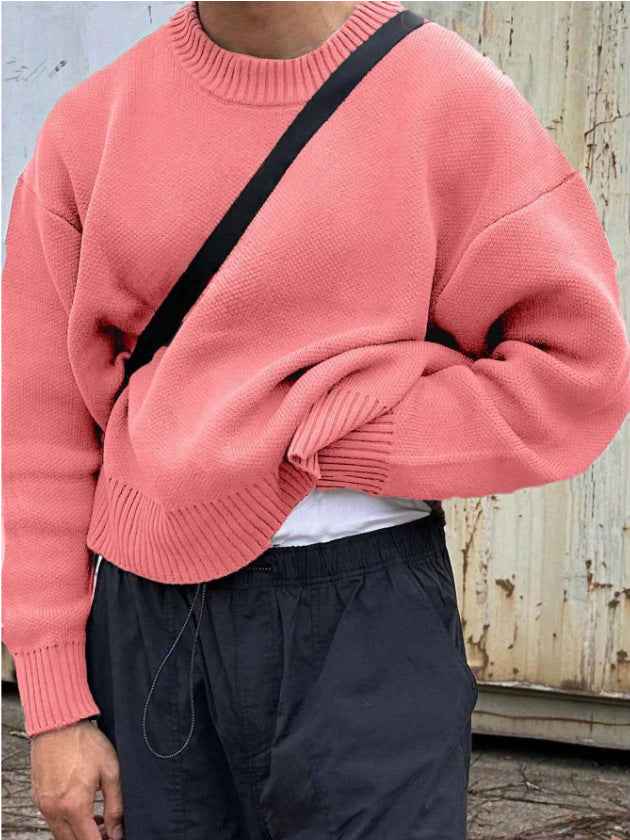 Solid Color Pullover Sweater Knitwear Men&