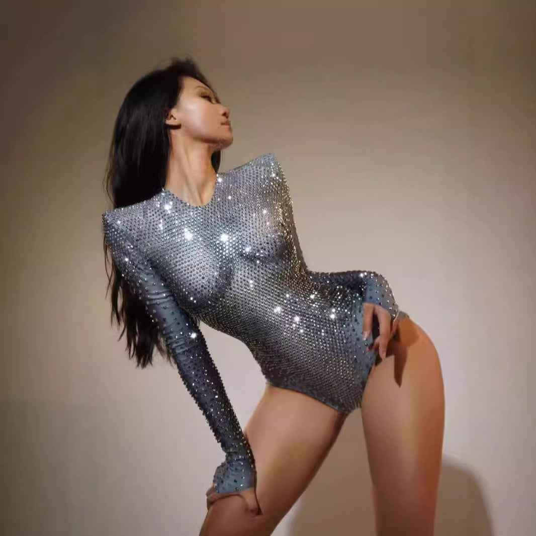Nightclub Shiny Diamond Disco Jumpsuit for Hot Girls - Tight Temptation Style
