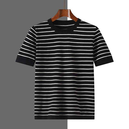 New Striped Round Neck Breathable Men&