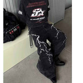 Retro Minority Washed Lightning Embroidered Jeans