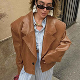 Suit Collar Leather Jacket for Women - Elegant PU Design Coat