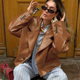 Suit Collar Leather Jacket for Women - Elegant PU Design Coat